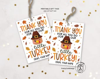 Thanksgiving Gift Tags Printable: Little Turkey Teacher Appreciation, Fall Favor Labels