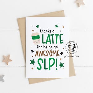 Merci une carte de latte SLP imprimable, carte d'appréciation pour les orthophonistes, téléchargement immédiat voeux pour la journée de l'orthophoniste ou cadeau café