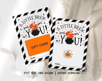 A Little Brew Just for You Gift Card Holder Printable, Halloween Coffee Gift Card, Witch Cauldron Gift Card Envelope, Spooky Halloween Card