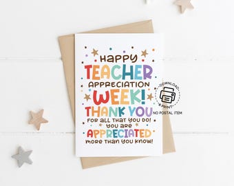 Teacher Appreciation Week Printable Card, Pastel Thank You Card for Teacher Gift, Instant Download Greeting for School Staff