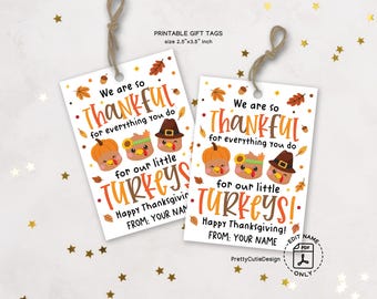 Thanksgiving Gift Tags Printable: Teacher Appreciation Favor Tags for Classroom or Office