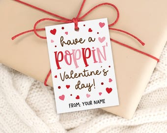 Poppin Valentine Treat Bag Tags, Popcorn Classroom Printable Favor Cards, Digital Download