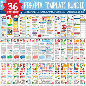 Paquete de plantillas editables para la comunicación y membresía de la asociación de padres y maestros (PTO/PTA) en la escuela / Descarga digital