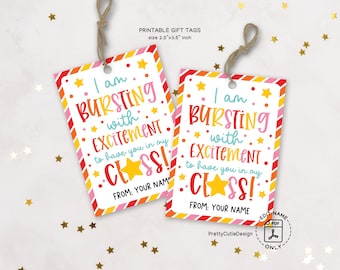 Back To School Gift Tags, Printable First Day of School Treat Bag Tag, Back to School Bursting with Star Candy Burst First Day of School