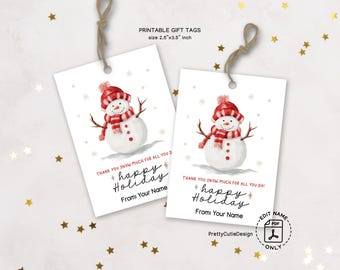 Snowman Gift Tags, Thank You Snow Much, Printable Holiday Labels for Teachers, Coworkers