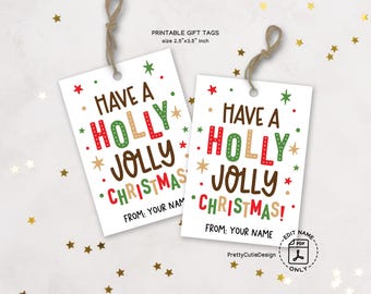 Christmas Gift Tags Printable, Holly Jolly Greeting, Holiday Wrapping Labels