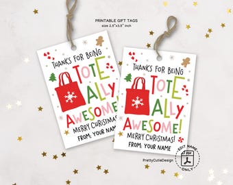 Tote-ally Awesome Christmas Tags, Printable Tote Bag Label, Holiday Gift for Staff