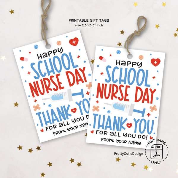 Happy School Nurse Day Gift Tag Printable, School Nurse Appreciation Gifts, School Nurse Gift Ideas, Nurse Appreciation Tag, Nurse Bag Tag