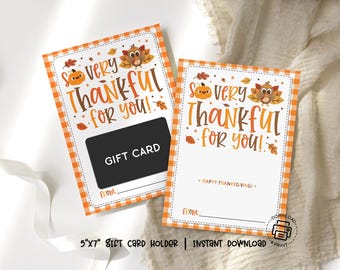 Thanksgiving Gift Card Holder Printable: Thankful Card for Coworker Appreciation, Office Party Favors
