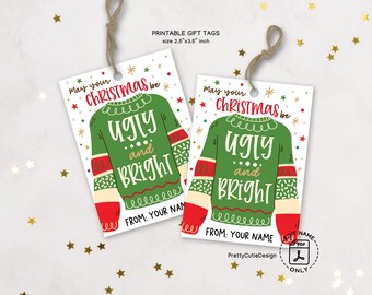 Ugly Sweater Christmas Gift Tags, Holiday Party Favor Tags (Instant Download)