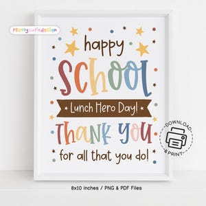 School Lunch Hero Day druckbares Schild, Cafeteria-Personal Wertschätzung Poster, Kantinen Dekor Dankeschön Schild, sofortiger Download PDF JPG