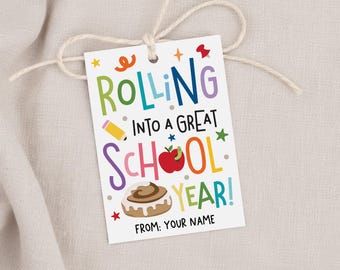 Back to School Gift Tag, First Day Cinnamon Roll Student Favor Printable PDF