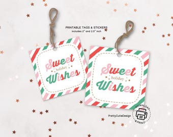 Sweet Holiday Wishes Gift Tags, Modern Christmas Cookie Label (Instant Download)