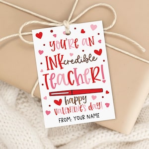 Teacher Valentine Gift Tag, Printable Pen Favor, School Staff Appreciation Label
