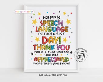 Speech Language Pathologist Day Sign Printable, Colorful SLP Thank You Wall Art, Appreciation Decor for Clinics, Offices or Therapy Rooms