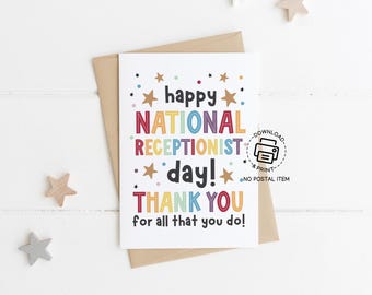 Receptionist Day Greeting Card Printable, National Receptionist Appreciation Card, Admin Day Office Gift, Thank You Card Download