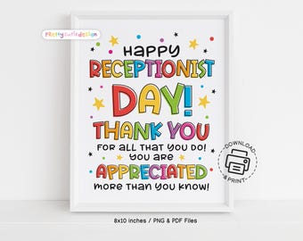 Happy Receptionist Day Printable Sign, Office Wall Art, Thank You Reception Poster, Front Desk Appreciation Decor Instant Download