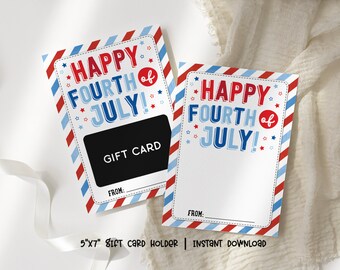 Happy Fourth of July Gift Card Holder, Patriotic Gift Card Envelope, 4th of July Printable, Red White and Blue Instant Download