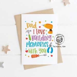 Carte de voeux fête des pères imprimable, carte J'aime créer des souvenirs avec toi papa, outils mignons carte de fête des pères pour enfants téléchargement immédiat