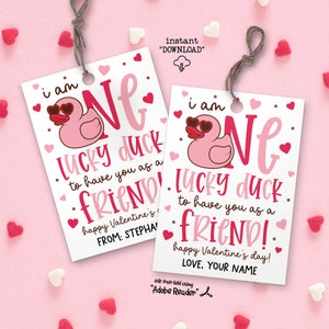 One Lucky Duck Valentine Tag, Rubber Duck Tag, Duck Party Favor Tags, Duck Printable Valentines Day Tags For Friend Valentine Tag
