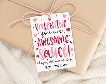 Valentine You Are Awesome Sauce Gift Tag Printable, Kids Classroom Treat Bag, Digital Download