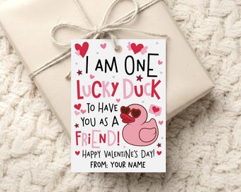 Rubber Duck Valentine Tags, Friend Gift Label, Kids Non Candy Class Favor, Digital Download