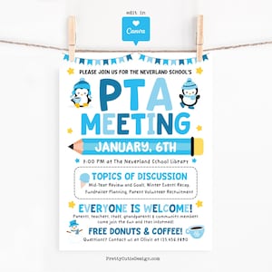 Winter PTA / PTO Meeting Flyer: Bearbeitbare Schulveranstaltung Canva-Vorlage (8,5 x 11 &quot;druckbare PDF)