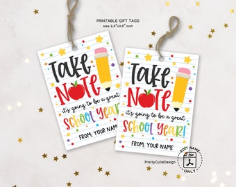 Printable First Day of School Gift Tag, Pen Marker Gift Tags, Back to School Take Note Tags for Teachers Instant Download