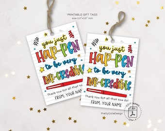 Teacher Appreciation Tag, Teacher Appreciation Week Gift Tags, Ink-Credible Teacher Pen Gift Tag, Highlighter Gift Tag Printable