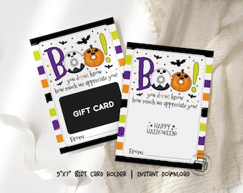 Halloween Gift Card Holder Printable, Boo Donut Appreciation Card, Teacher Halloween Gift, Instant Download, Thank You Halloween Gift Card
