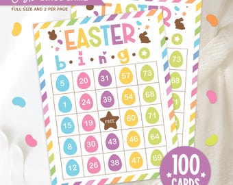 100 Easter Bingo Cards Printable, Easter Game for Kids, Classroom Easter Activity, Family Party Game, Fun Spring Bingo Game