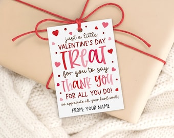 Valentine Thank You Gift Tag Printable, Just A Little Treat, Bag Label, Digital Download