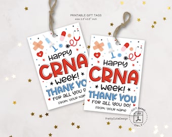Printable CRNA Week Gift Tags, Certified Registered Nurse Anesthetist Appreciation Gift Tags, CRNA Thank You Favor Tags, CRNA Treat Bag Tag