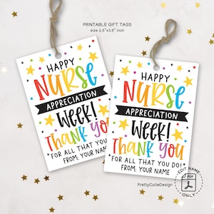 Nurse Appreciation Week Gift Tags Printable, Happy Nurses Week Thank You Tags, Instant Download, Treat Bag Tags for Nurse Gifts