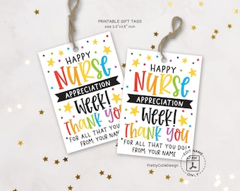 Nurse Appreciation Week Gift Tags Printable, Happy Nurses Week Thank You Tags, Instant Download, Treat Bag Tags for Nurse Gifts