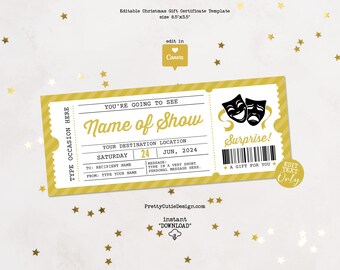 Broadway Ticket Gift Template, Musical Broadway Ticket Printable Vouchers Gift Certificate, Broadway Show Surprise Gift Ticket Reveal