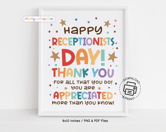 Receptionist Day Printable Sign, Thank You Wall Art, Front Desk Appreciation Poster, Office Decor, Receptionist Gift Download