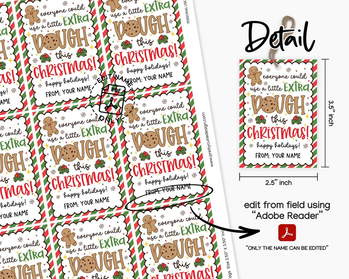 Funny Christmas Cookie Gift Tag Printable, Extra Dough (PDF Pattern) - Etsy