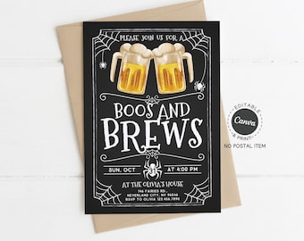 Boos & Brews Halloween Party Invitation: Editable Canva Template (Digital Download 5x7in PDF File )
