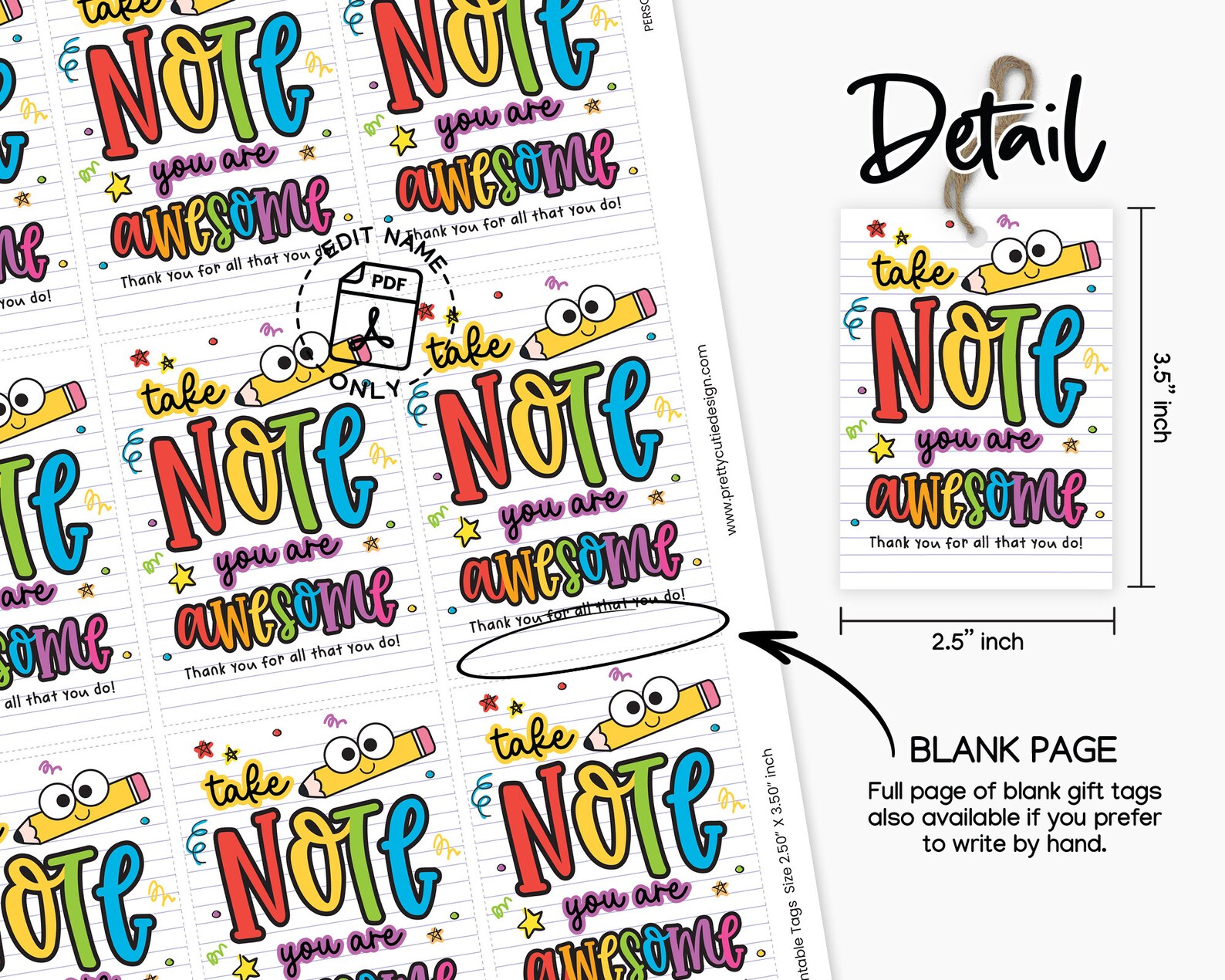 Teacher Appreciation Gift Tags, Printable Sticky Note Design (PDF) - Etsy