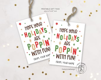 Funny Christmas Gift Tags Printable, Holiday Popcorn Theme, Festive Gift Labels for Wrapping