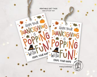 Thanksgiving Popcorn Gift Tags Printable: Popping with Fun Labels for Kids or Classroom Favors