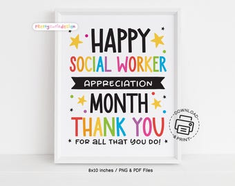 Happy Social Worker Month Sign Printable, Thank You Social Worker Appreciation Month Poster, Social Worker Appreciation Sign