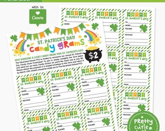 St Patricks Candy Gram Fundraiser Flyer Template, Editable St Patrick's Day School PTO PTA March Fundraiser, Nonprofit Fundraising Event