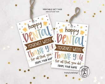 Dental Hygienist Week Gift Tags Printable, Thank You Tags for Dental Office Staff, Appreciation Tags for Hygienists, Dental Gift Bag Labels