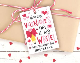 Pencil Valentine Gift Tags, Just Write Pun Label, Kids Non Candy Favor, Digital Download