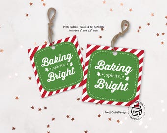 Christmas Cookie Tag: Baking Spirits Bright Holiday Labels (Digital Download)