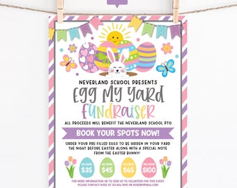 Easter Egg My Yard Fundraiser Template, School Fundraiser Event Canva Template, School PTO PTA Spring Event Flyer Editable Template