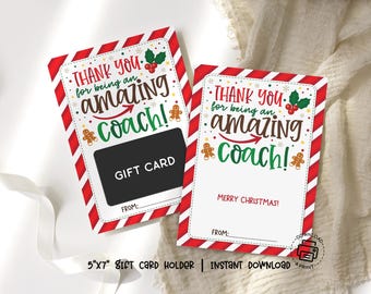 Coach Gift Card Holder Printable, Christmas Appreciation, Holiday Sports Team Thanks