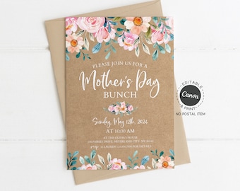 Mother's Day Brunch Invitation Template, Mother's Day Tea Party Invitation Editable Template, Mother's Day Party Invitation Canva Template